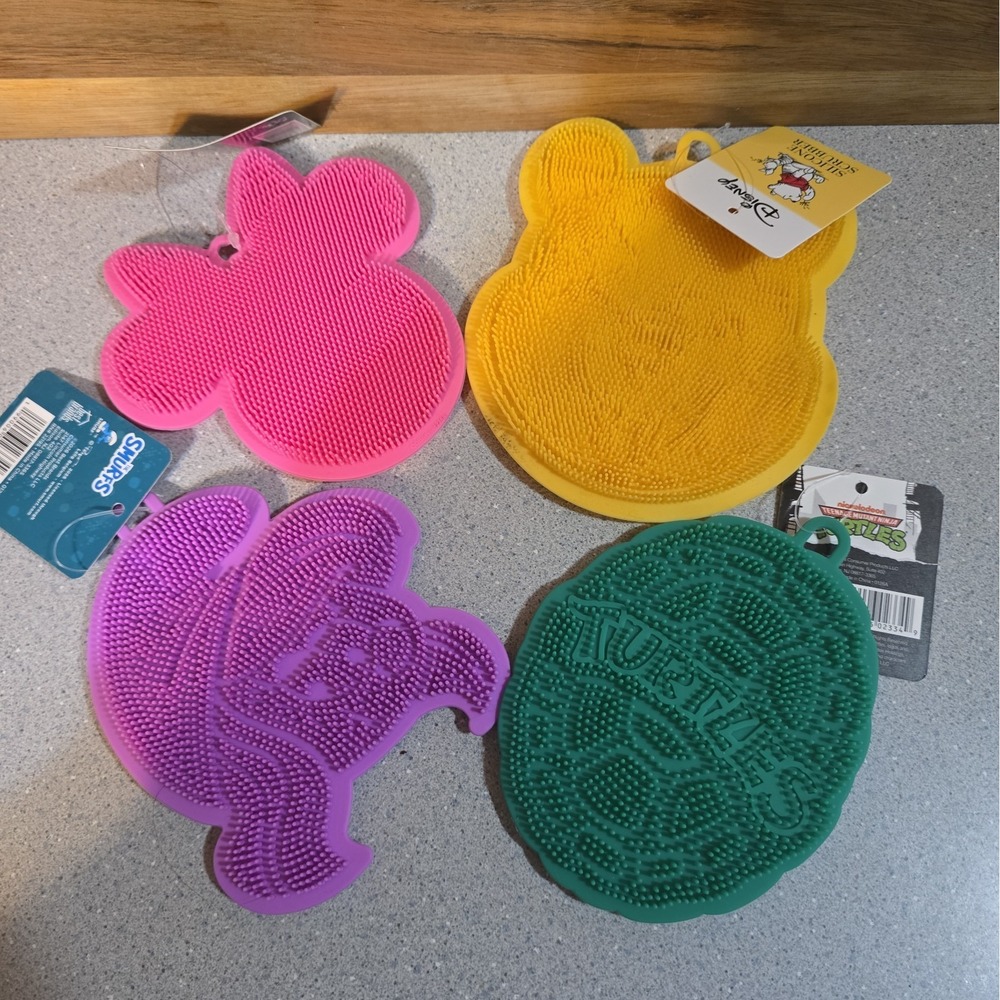 Cartoon Silicone Scrubbers Non Scratch Disney Minnie & Pooh Ninja Turtles Smurf